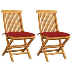 Chaises de et coussins rouge lot de 2 Bois teck massif