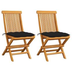 Chaises de et coussins noir lot de 2 Bois de teck massif