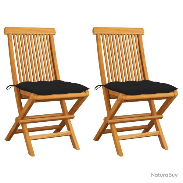 Chaises de et coussins noir lot de 2 Bois de teck massif