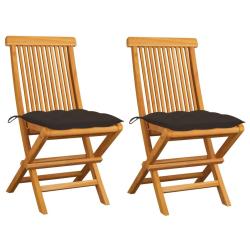 Chaises de et coussins taupe lot de 2 Bois teck massif