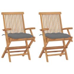 Chaises de avec coussins gris lot de 2 Bois teck massif