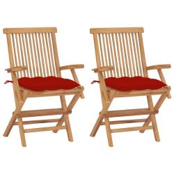Chaises de avec coussins rouge lot de 2 Bois teck massif