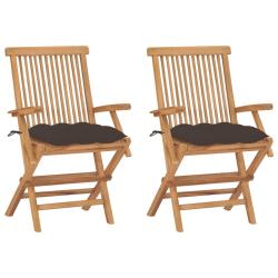 Chaises de avec coussins taupe lot de 2 Bois teck massif