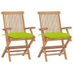 Chaises de avec coussins vert vif lot de 2 Bois de teck