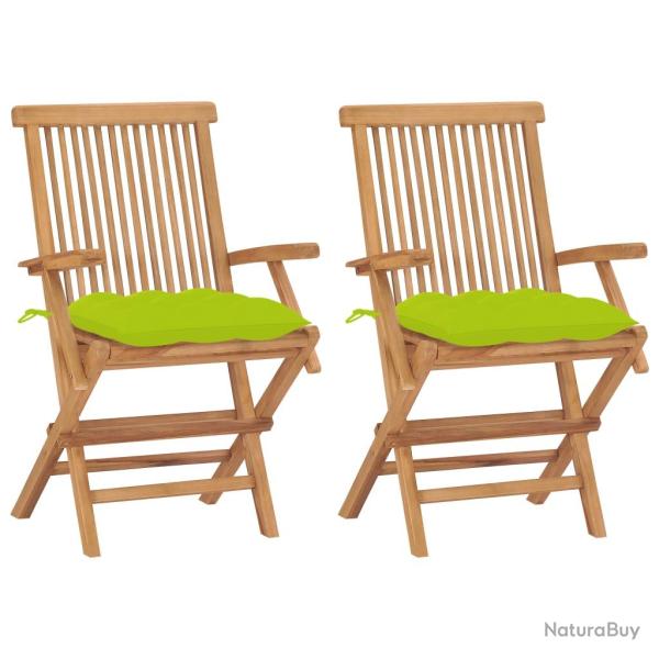 Chaises de avec coussins vert vif lot de 2 Bois de teck