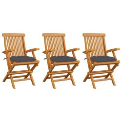 Chaises de avec coussins anthracite lot de 3 Bois teck