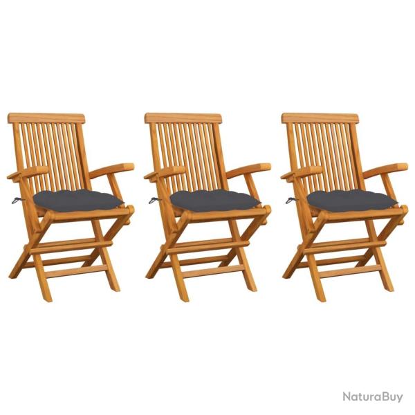 Chaises de avec coussins anthracite lot de 3 Bois teck