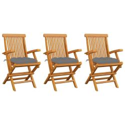 Chaises de avec coussins gris lot de 3 Bois teck massif