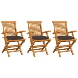 Chaises de avec coussins taupe lot de 3 Bois teck massif