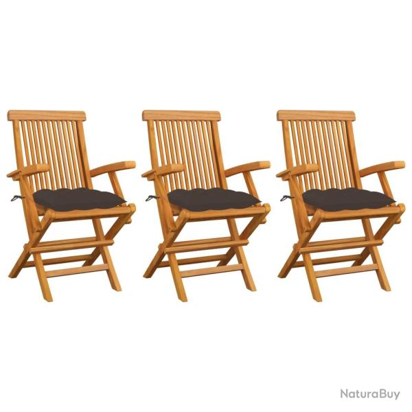 Chaises de avec coussins taupe lot de 3 Bois teck massif