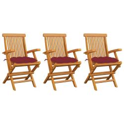 Chaises de avec coussins rouge bordeaux lot de 3 Teck