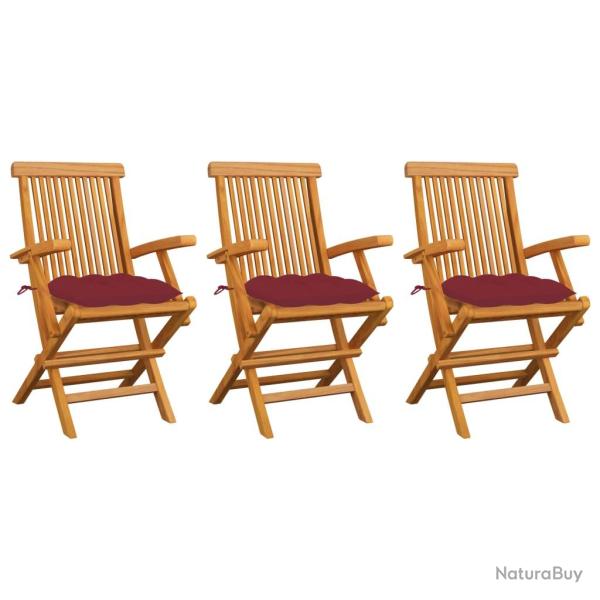 Chaises de avec coussins rouge bordeaux lot de 3 Teck