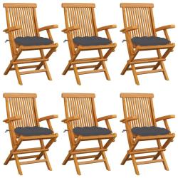 Chaises de avec coussins anthracite lot de 6 Bois teck