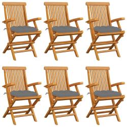 Chaises de avec coussins gris lot de 6 Bois teck massif