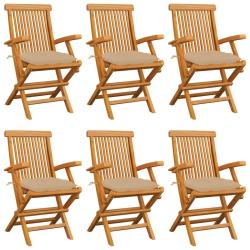 Chaises de avec coussins beige lot de 6 Bois teck massif