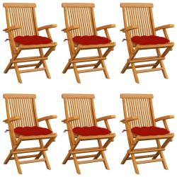 Chaises de avec coussins rouge lot de 6 Bois teck massif