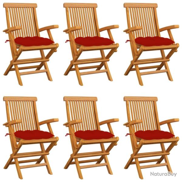 Chaises de avec coussins rouge lot de 6 Bois teck massif