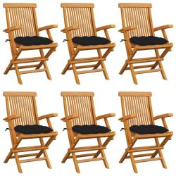 Chaises de avec coussins noir lot de 6 Bois teck massif