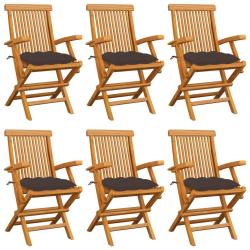 Chaises de avec coussins taupe lot de 6 Bois teck massif
