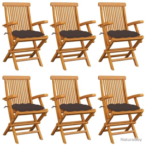 Chaises de avec coussins taupe lot de 6 Bois teck massif