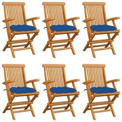 Chaises de avec coussins bleu lot de 6 Bois teck massif
