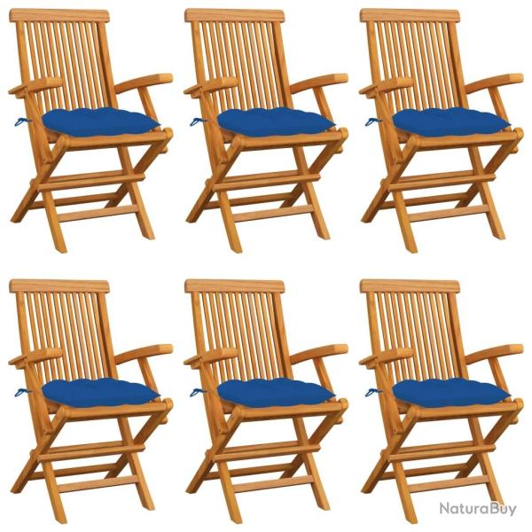 Chaises de avec coussins bleu lot de 6 Bois teck massif
