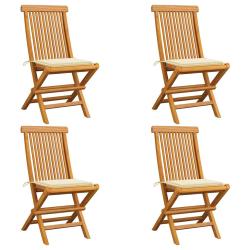 Chaises de et coussins cr&egrave;me lot de 4 Bois teck massif