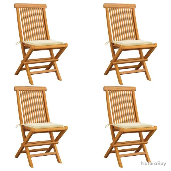 Chaises de et coussins cr�me lot de 4 Bois teck massif