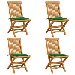Chaises de et coussins vert lot de 4 Bois de teck massif