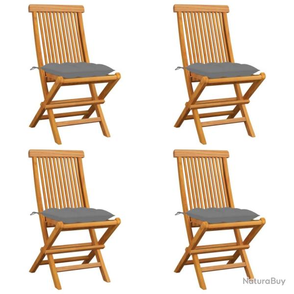 Chaises de et coussins gris lot de 4 Bois de teck massif