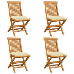 Chaises de et coussins blanc cr&egrave;me lot de 4 Teck massif