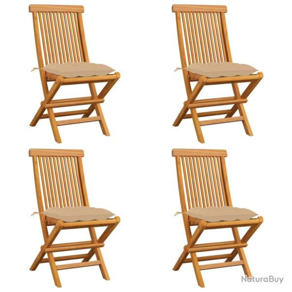 Chaises de et coussins beige lot de 4 Bois teck massif