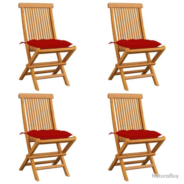 Chaises de et coussins rouge lot de 4 Bois teck massif