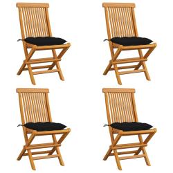 Chaises de et coussins noir lot de 4 Bois de teck massif