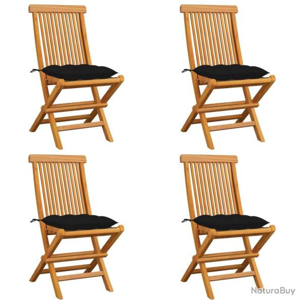 Chaises de et coussins noir lot de 4 Bois de teck massif