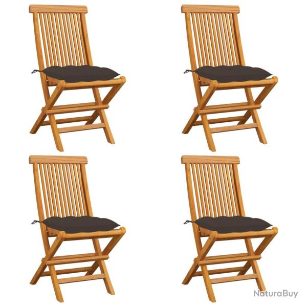 Chaises de et coussins taupe lot de 4 Bois teck massif