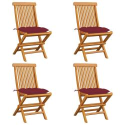 Chaises de avec coussins rouge bordeaux lot de 4 Teck