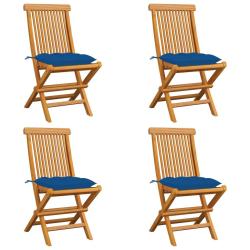 Chaises de et coussins bleu lot de 4 Bois de teck massif