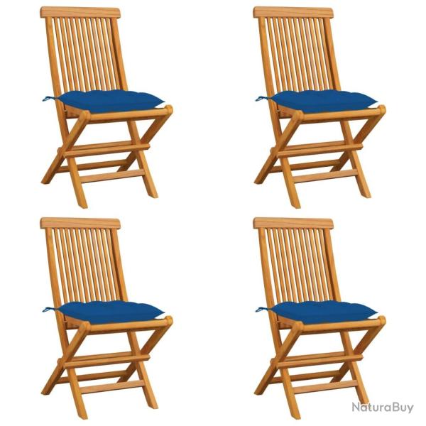 Chaises de et coussins bleu lot de 4 Bois de teck massif
