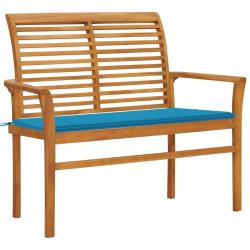 Banc de avec coussin bleu 112 cm Bois de teck massif