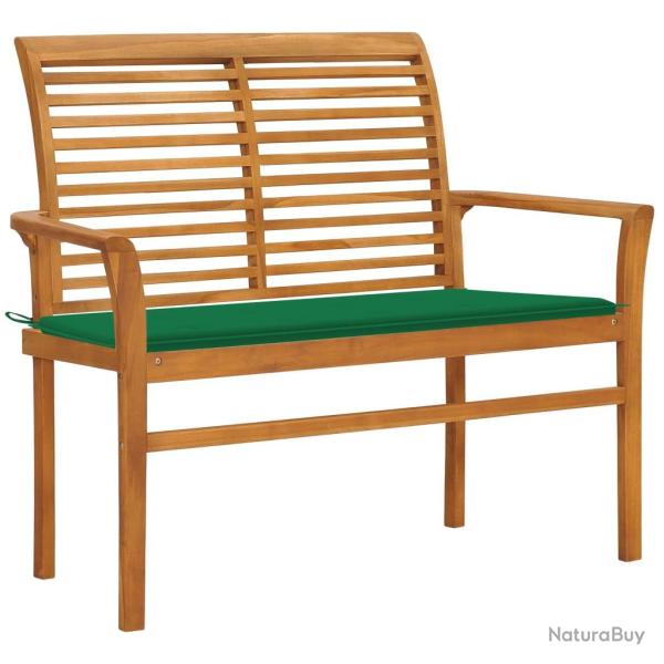 Banc de avec coussin vert 112 cm Bois de teck massif