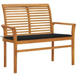 Banc de avec coussin noir 112 cm Bois de teck massif