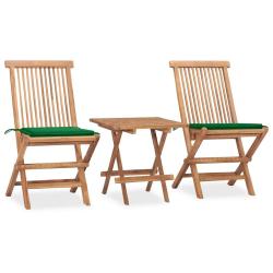 Ensemble &agrave; manger d'ext&eacute;rieur pliable avec coussin, 3 pi&egrave;ces, en teck
