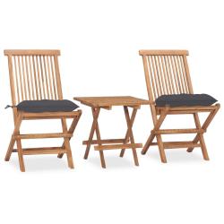 Ensemble &agrave; manger d'ext&eacute;rieur pliable avec coussin 3 pcs Teck