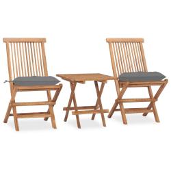 Ensemble &agrave; manger d'ext&eacute;rieur pliable avec coussin 3 pcs Teck