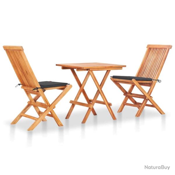 Ensemble de bistro avec coussins anthracite, 3 pi�ces, en bois de teck, pour le jardin