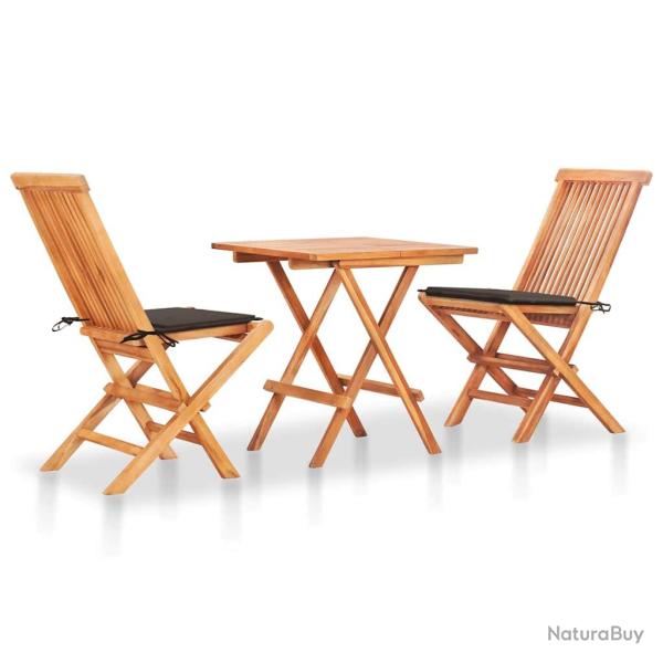 Ensemble de bistro 3 pi�ces avec coussins taupe, en bois de teck massif, pour le jardin