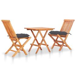 Ensemble de bistro 3 pcs avec coussins anthracite Bois de teck