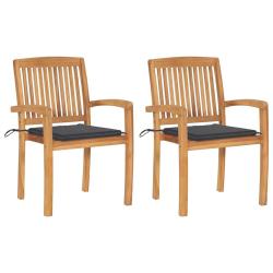 Chaises, lot de 2, avec coussins anthracite, en bois de teck