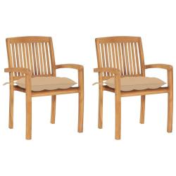 Chaises, lot de 2, avec coussins beiges, en bois de teck massif